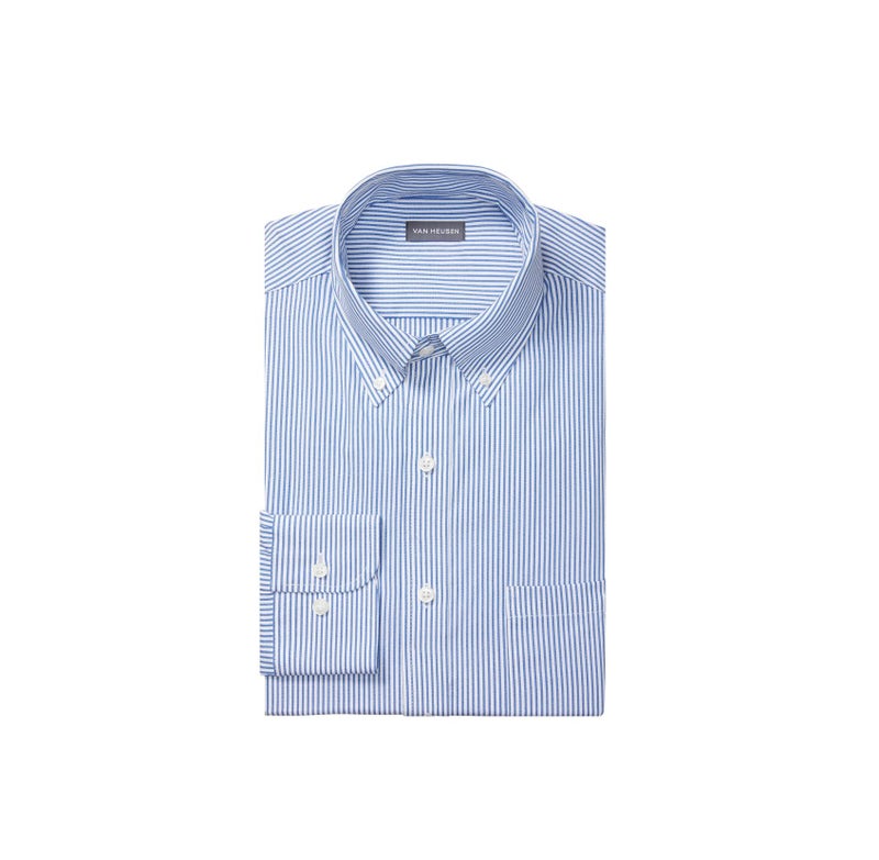Van Heusen Men's Pinpoint Regular Fit Stripe Button Down Collar Dress Shirt, Blue, 17" Neck 36"-37" Sleeve - Image 1